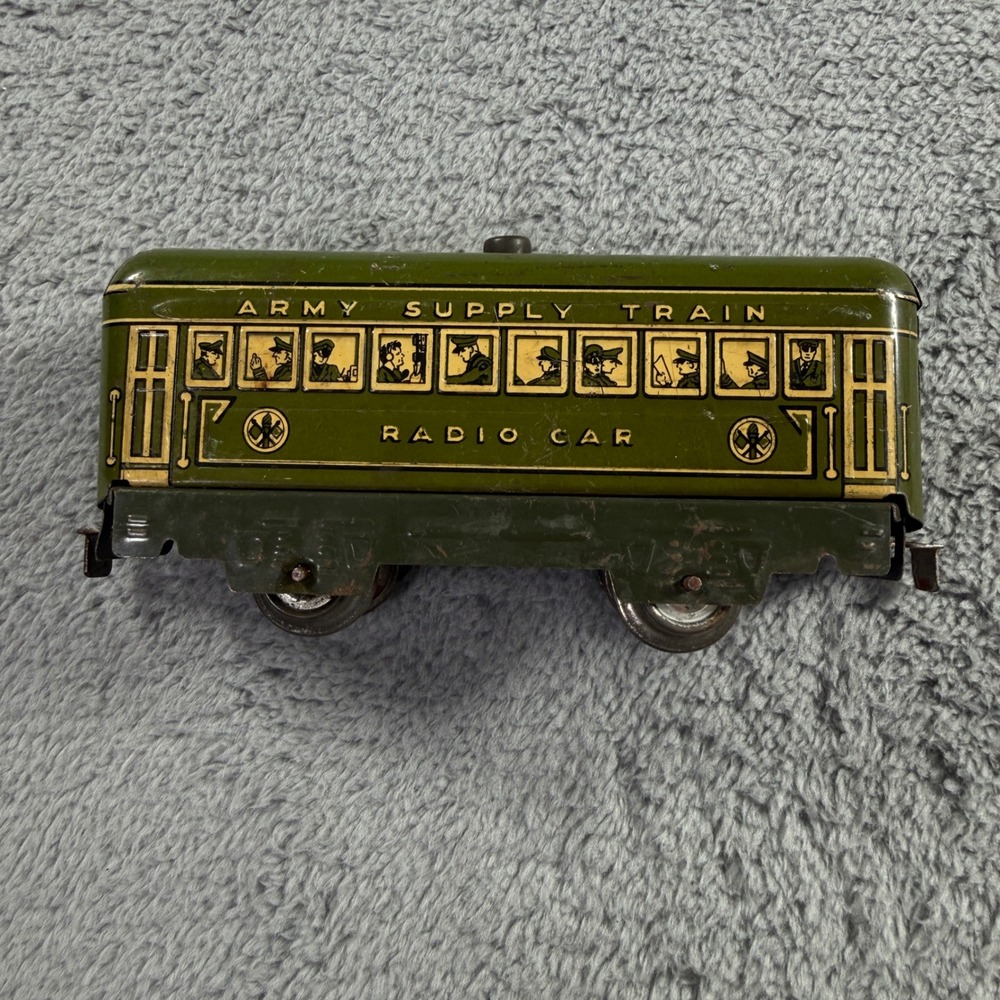 Vintage Marx Toys Army Supply Train Radio Car Tin Litho O Gauge Military Green